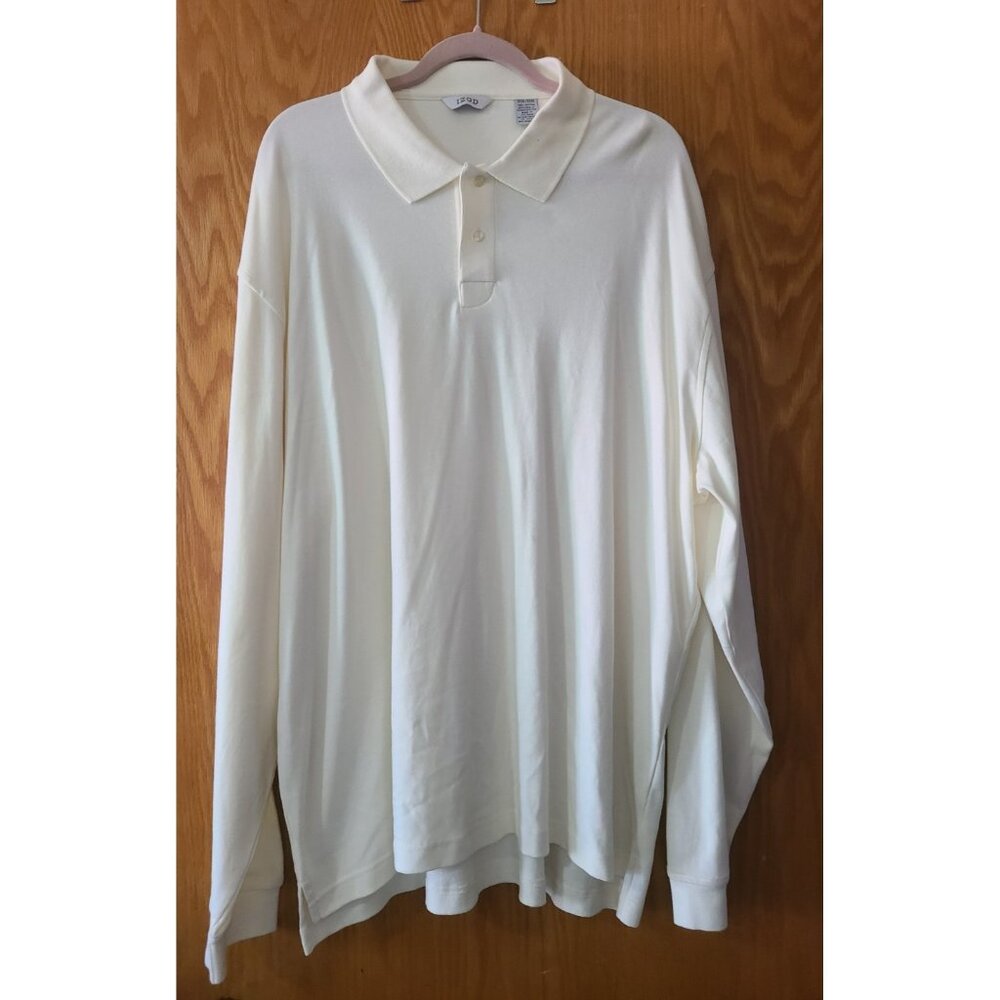 Izod Long Sleeve Polo Golf Shirt Men's Size 3XL Solid Cream